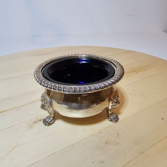 Vintage Ellis Barker Silver Plate Small Bowl With Cobalt Blue Glass Insert Liner - Picture 2 of 12